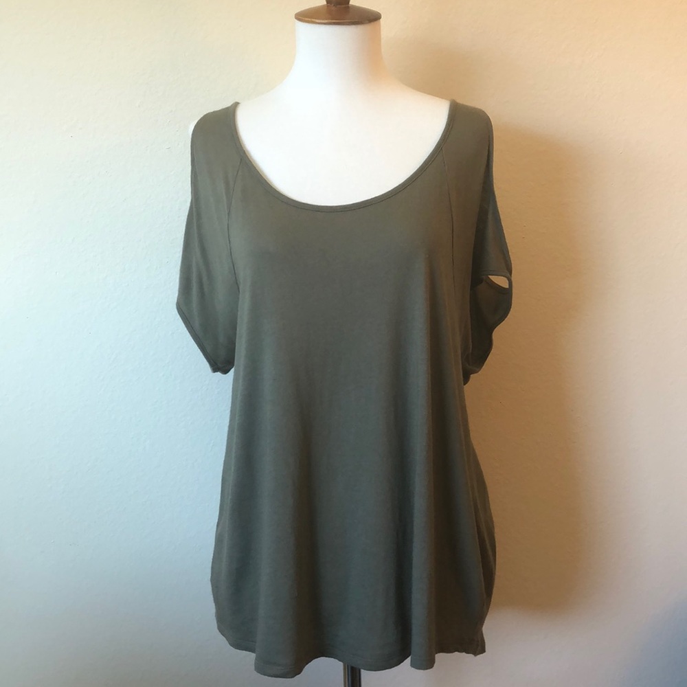 Olive Green Cold Shoulder Tee